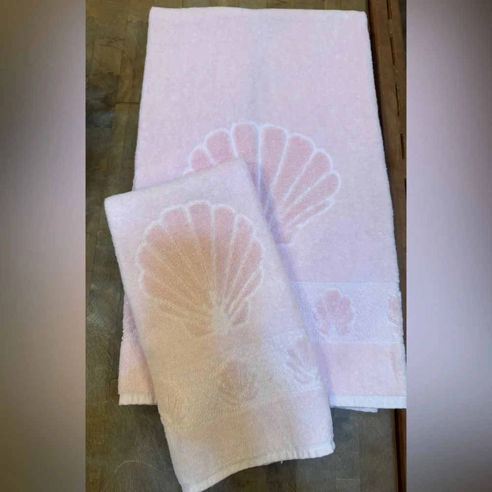Vintage Soft Pink Seashell Cotton Bath Towel Hand Towel Set The HOME collection